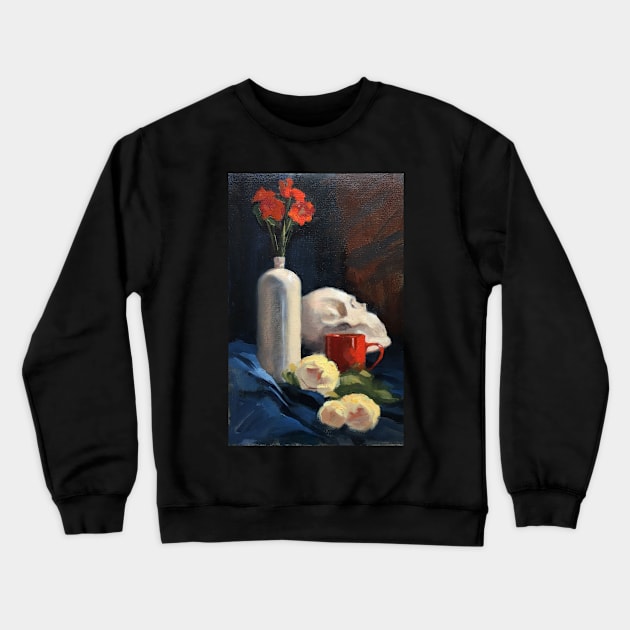 Still Life with Skull ~ oil painting Crewneck Sweatshirt by rozmcq